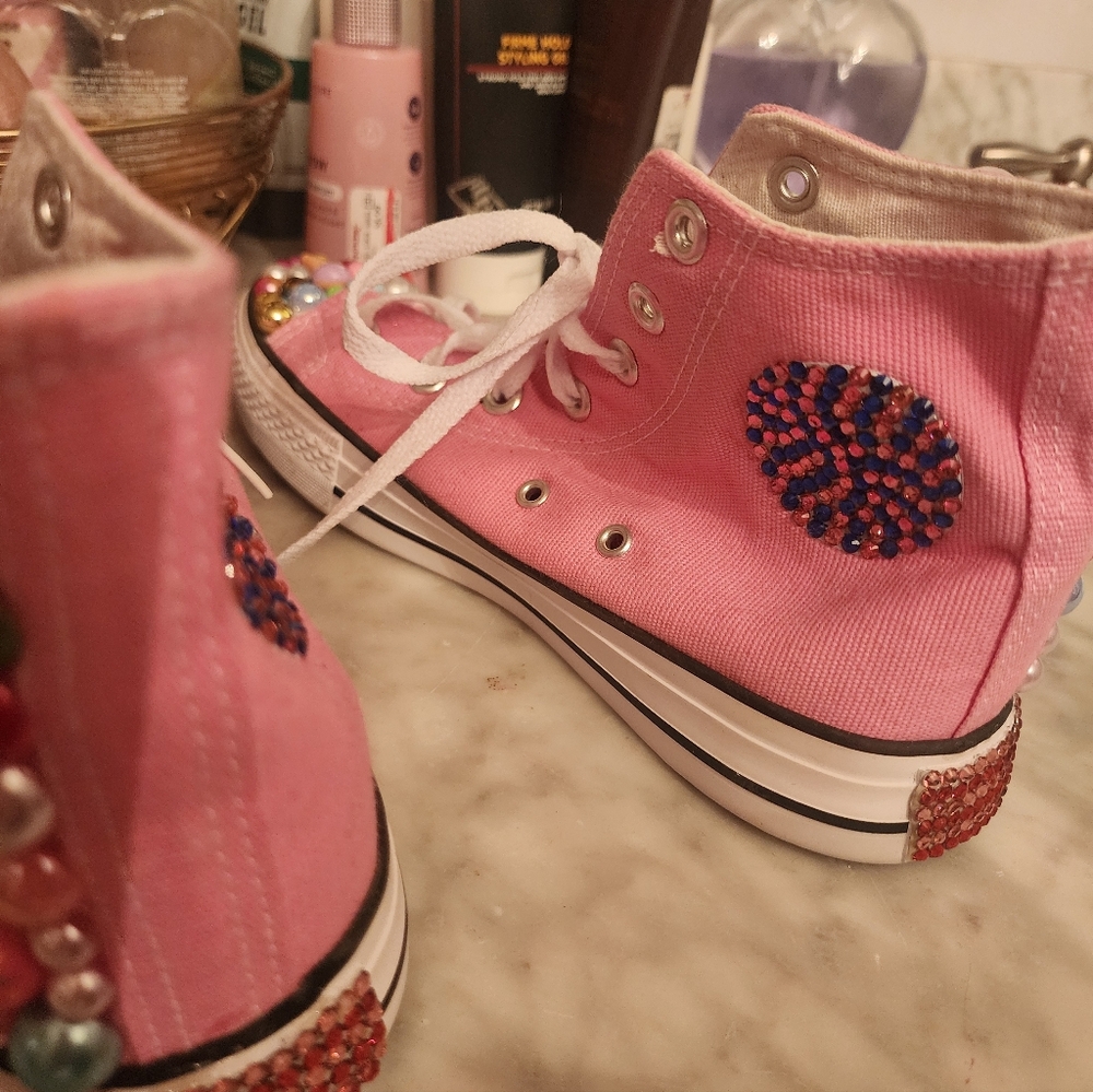 Converse Pink Bejeweled High Top Sneakers - Picture 4 of 7